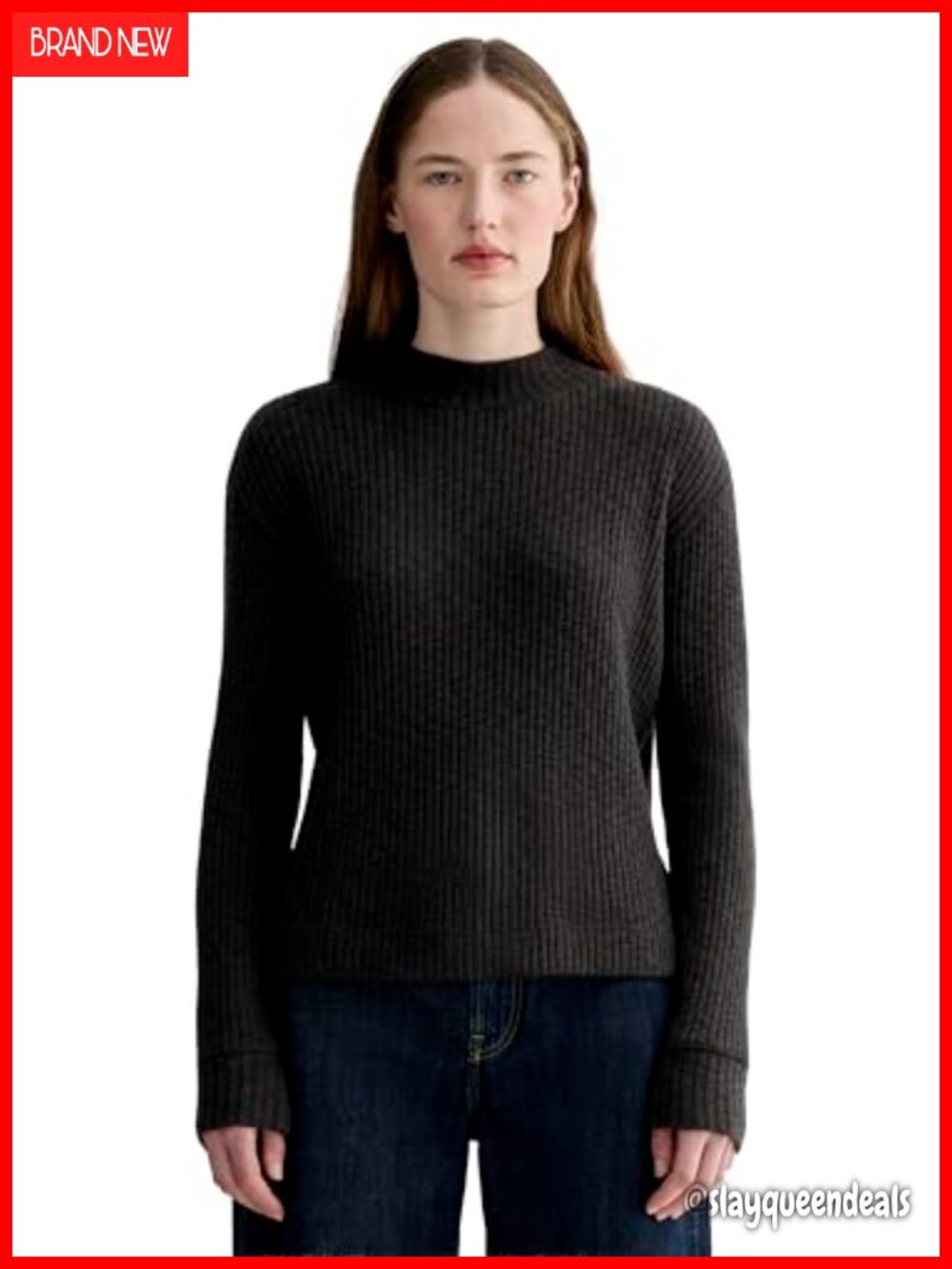 Everlane Cozy Rib Funnel Neck Cropped Pullover Sweater Oversized Womens